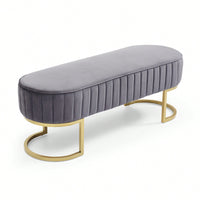 Chic Velvet Oval Upholstered Bench With Gold Metal Legs – 48" Modern Storage Ottoman For Bedroom, Living Room, Or Entryway - Beige