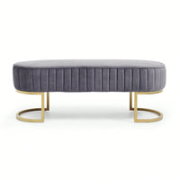 Chic Velvet Oval Upholstered Bench With Gold Metal Legs – 48" Modern Storage Ottoman For Bedroom, Living Room, Or Entryway - Beige