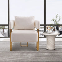Chic Teddy Fleece Accent Chair with Gold Legs for Living Room Office or Dressing Area
