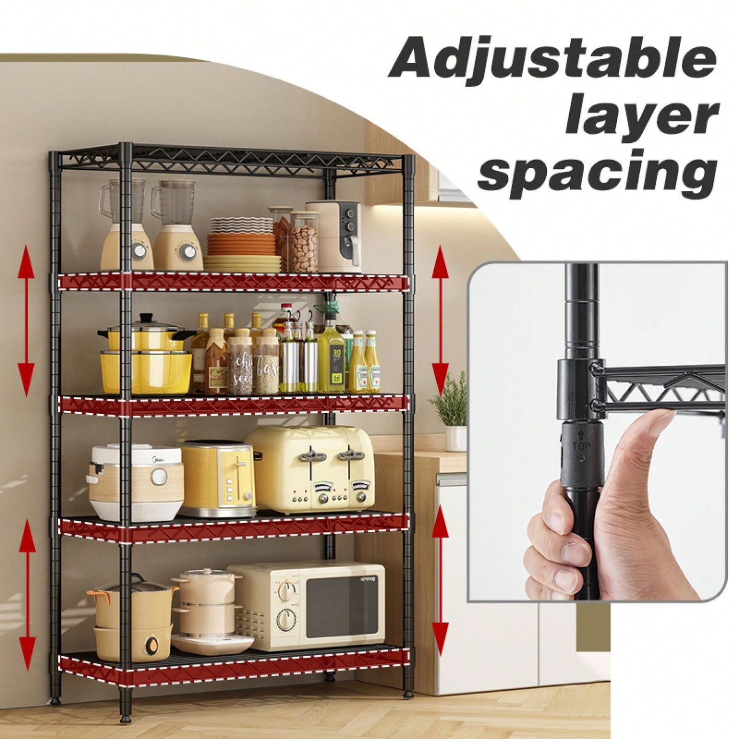 Adjustable Metal Wire Shelving Unit With Standing Storage Rack For Laundry, Bathroom, Kitchen, And Pantry