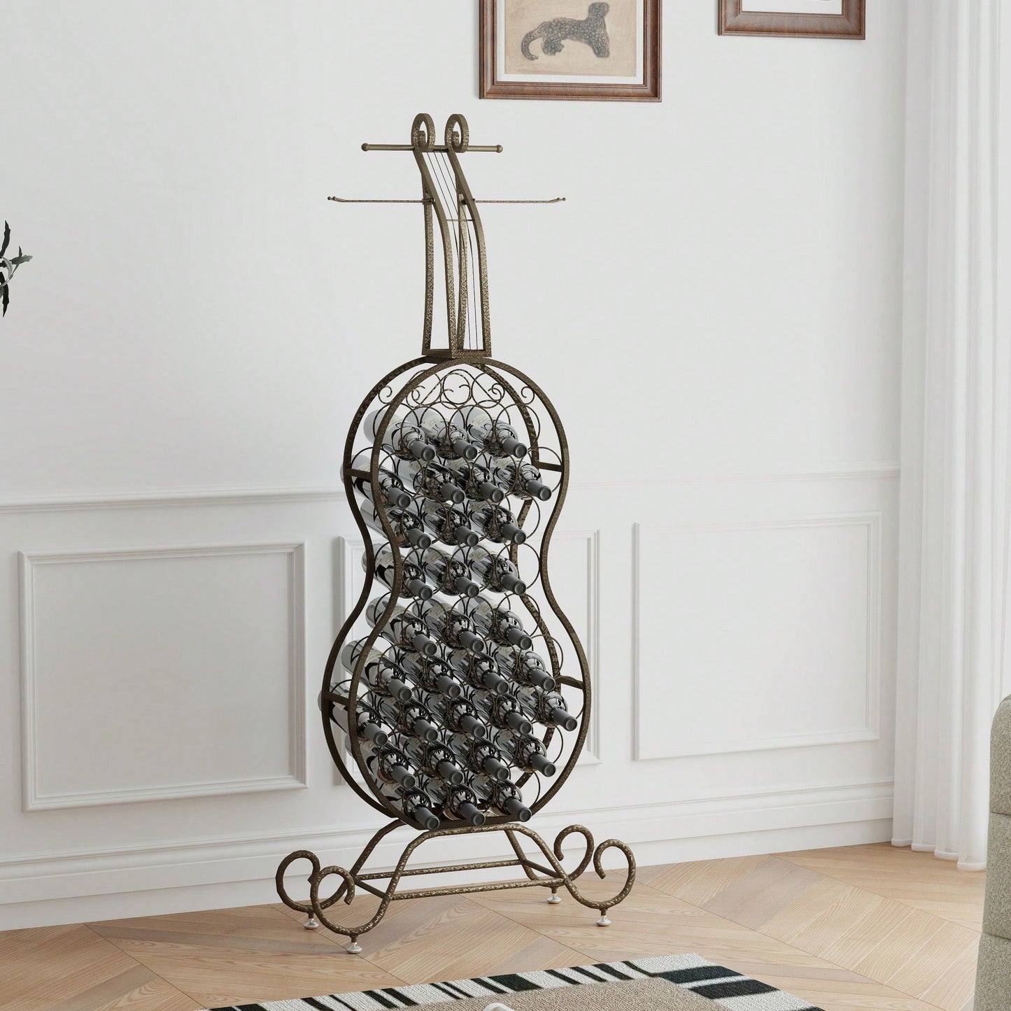 Elegant Cello-Shaped Freestanding Wine Rack With Bottle Storage, Ideal Home Bar Organizer For Kitchen And Dining Room