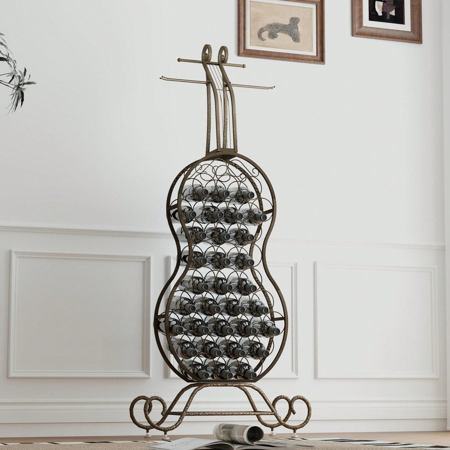 Elegant Cello-Shaped Freestanding Wine Rack With Bottle Storage, Ideal Home Bar Organizer For Kitchen And Dining Room