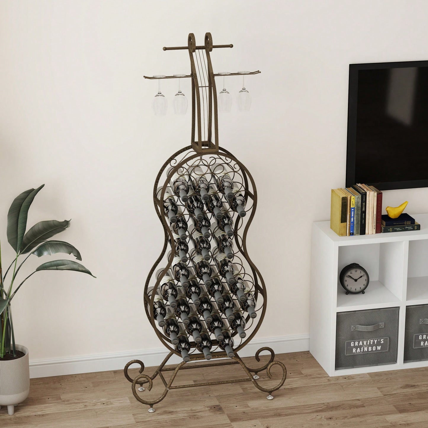 Elegant Cello-Shaped Freestanding Wine Rack With Bottle Storage, Ideal Home Bar Organizer For Kitchen And Dining Room