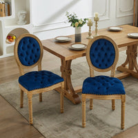 Elegant Vintage Solid Wood Frame Dining Chairs With Velvet Upholstery And Nailhead Trim - Set Of 2 In Beige