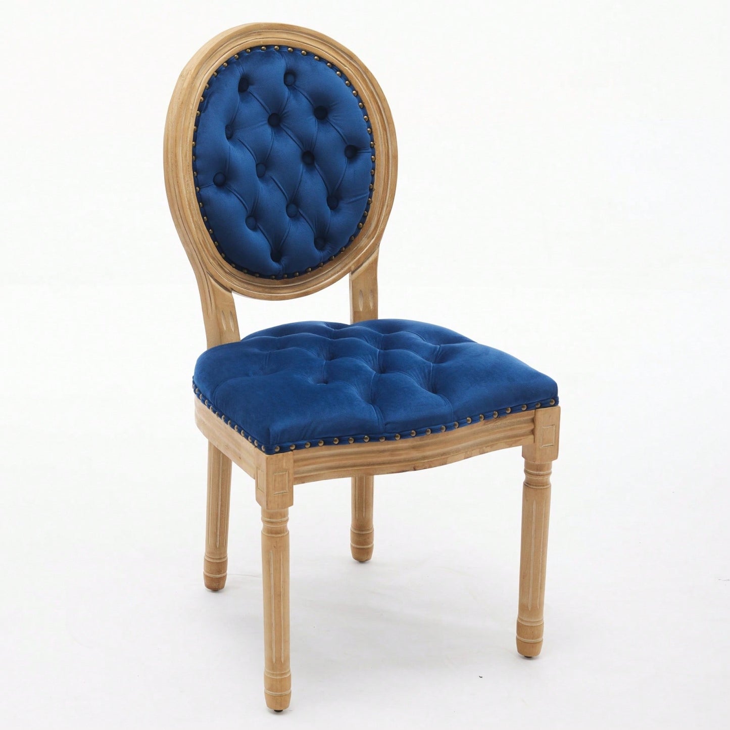 Elegant Vintage Solid Wood Frame Dining Chairs With Velvet Upholstery And Nailhead Trim - Set Of 2 In Beige