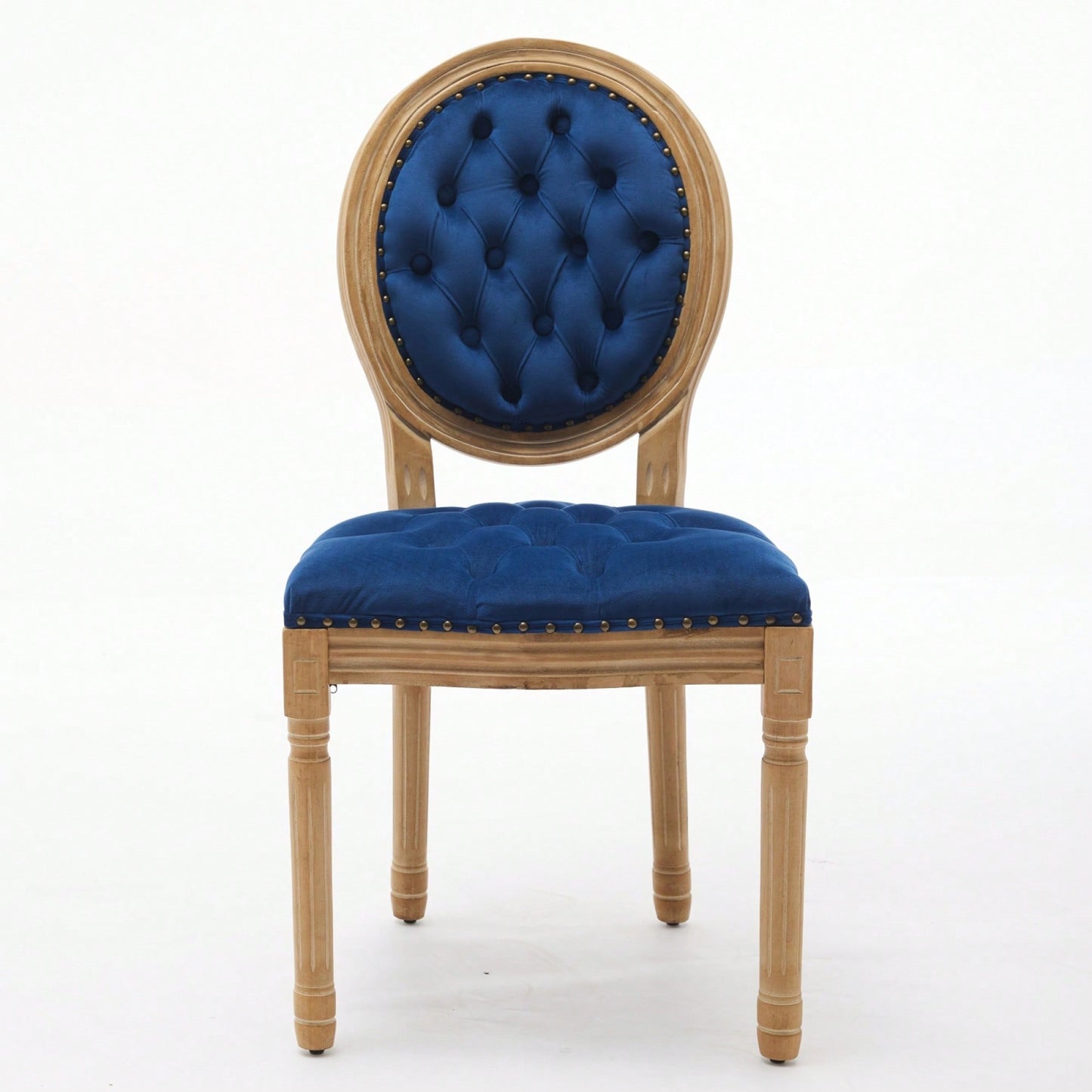 Elegant Vintage Solid Wood Frame Dining Chairs With Velvet Upholstery And Nailhead Trim - Set Of 2 In Beige