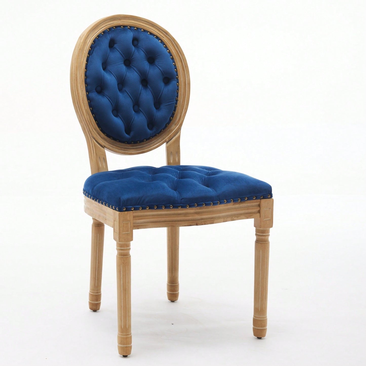 Elegant Vintage Solid Wood Frame Dining Chairs With Velvet Upholstery And Nailhead Trim - Set Of 2 In Beige