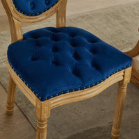 Elegant Vintage Solid Wood Frame Dining Chairs With Velvet Upholstery And Nailhead Trim - Set Of 2 In Beige
