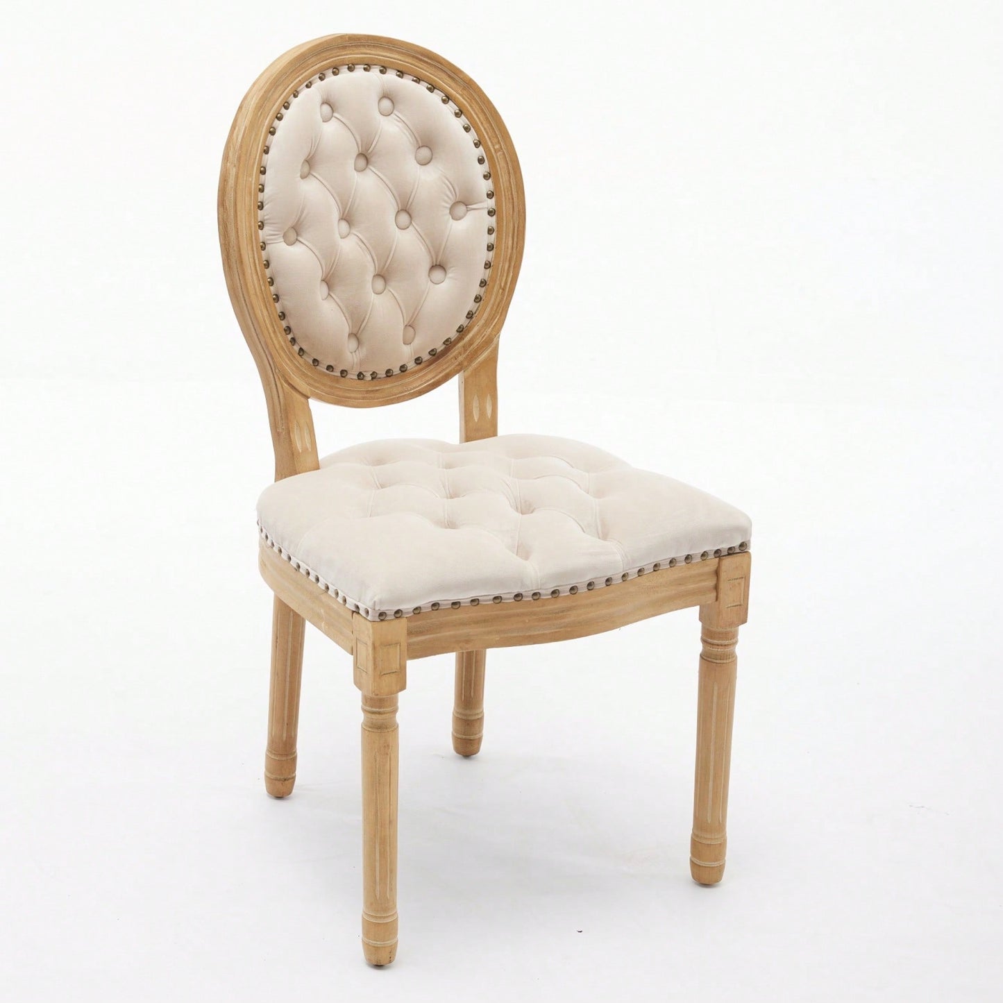 Elegant Vintage Solid Wood Frame Dining Chairs With Velvet Upholstery And Nailhead Trim - Set Of 2 In Beige