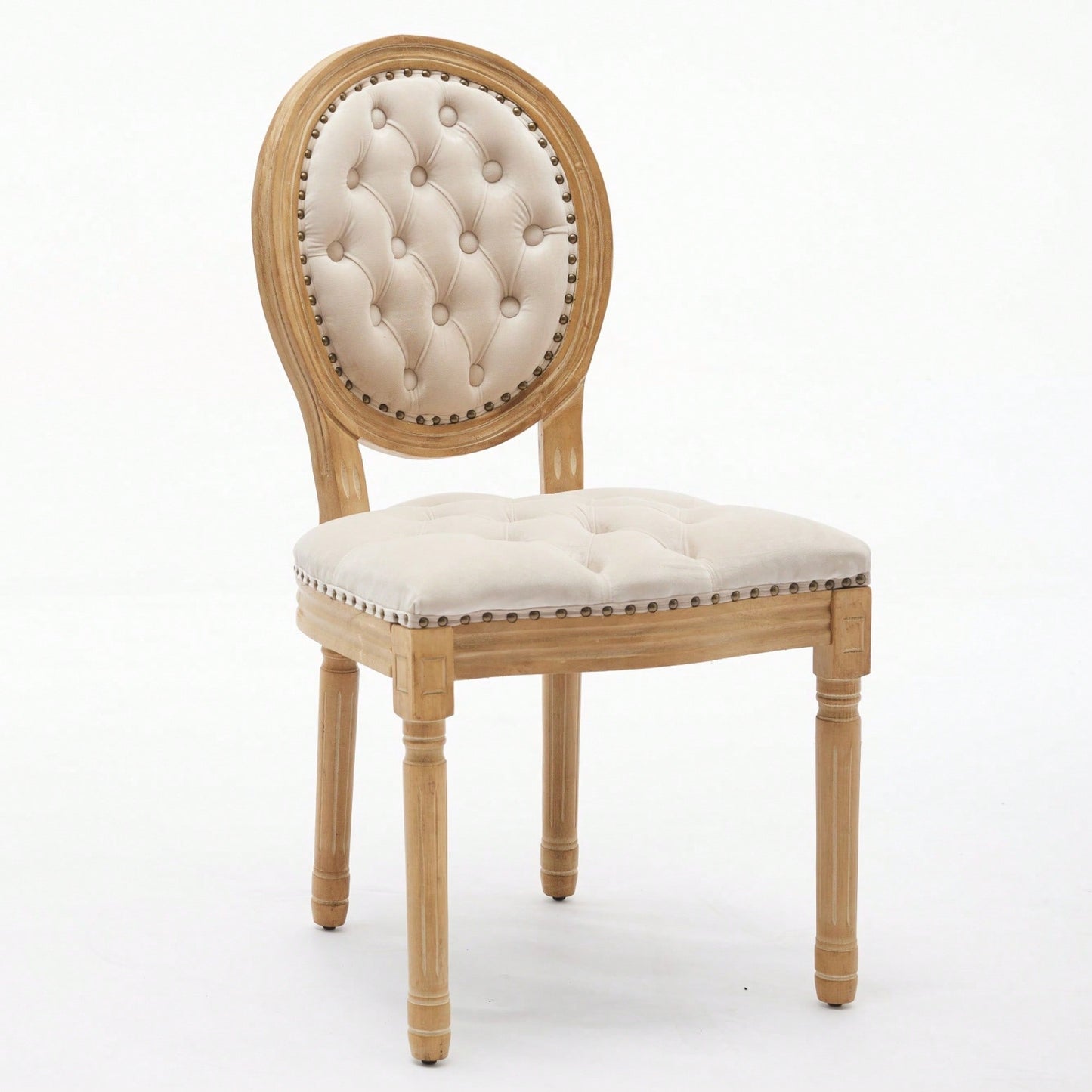 Elegant Vintage Solid Wood Frame Dining Chairs With Velvet Upholstery And Nailhead Trim - Set Of 2 In Beige