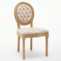 Elegant Vintage Solid Wood Frame Dining Chairs With Velvet Upholstery And Nailhead Trim - Set Of 2 In Beige