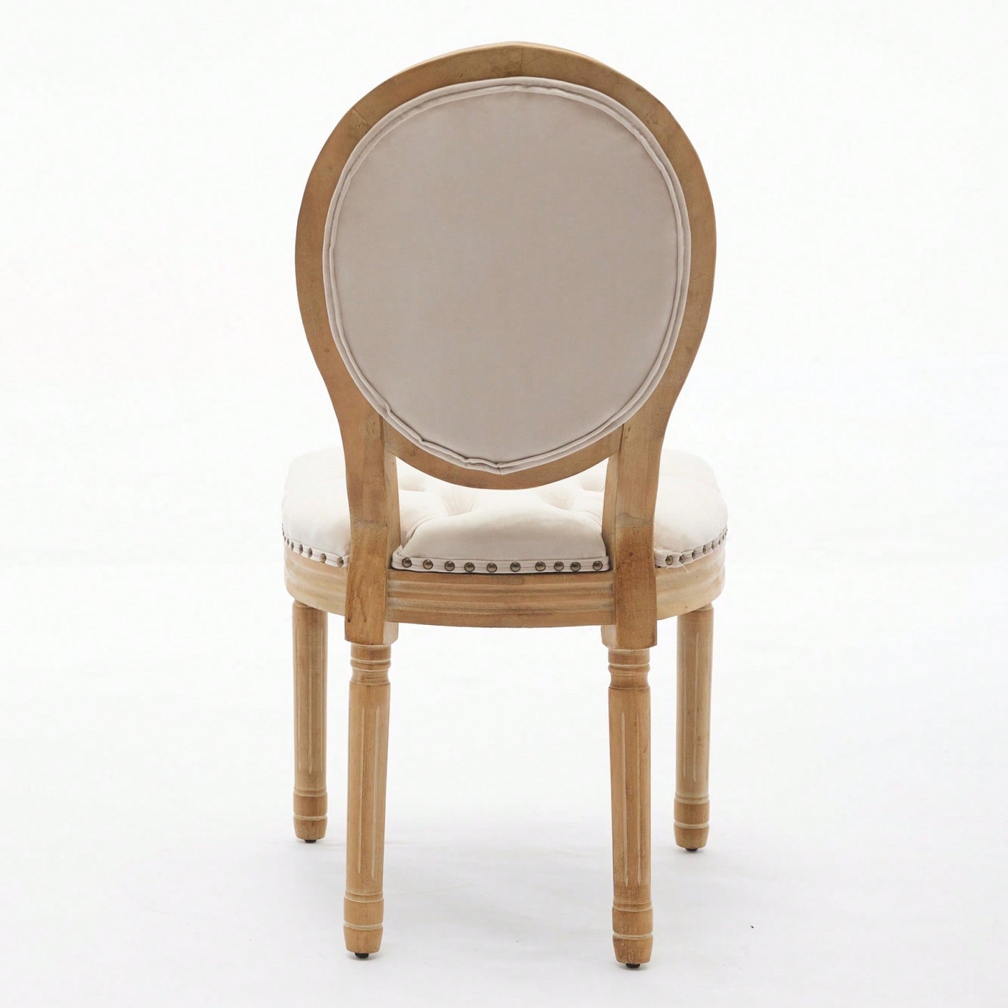 Elegant Vintage Solid Wood Frame Dining Chairs With Velvet Upholstery And Nailhead Trim - Set Of 2 In Beige