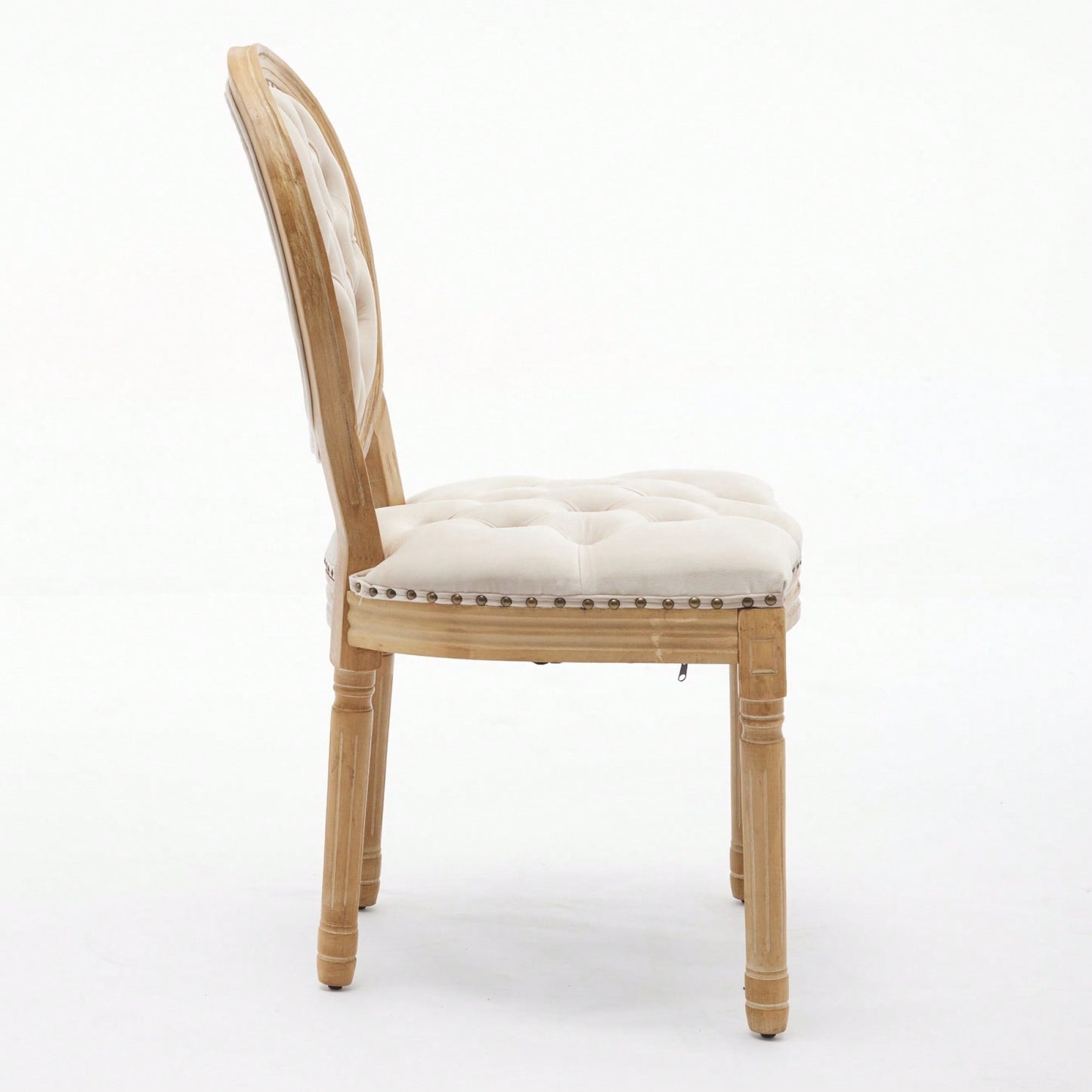 Elegant Vintage Solid Wood Frame Dining Chairs With Velvet Upholstery And Nailhead Trim - Set Of 2 In Beige