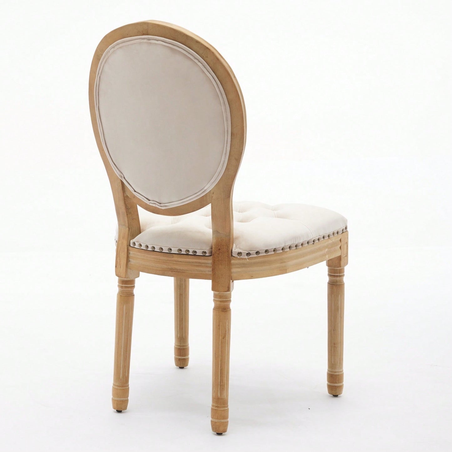 Elegant Vintage Solid Wood Frame Dining Chairs With Velvet Upholstery And Nailhead Trim - Set Of 2 In Beige