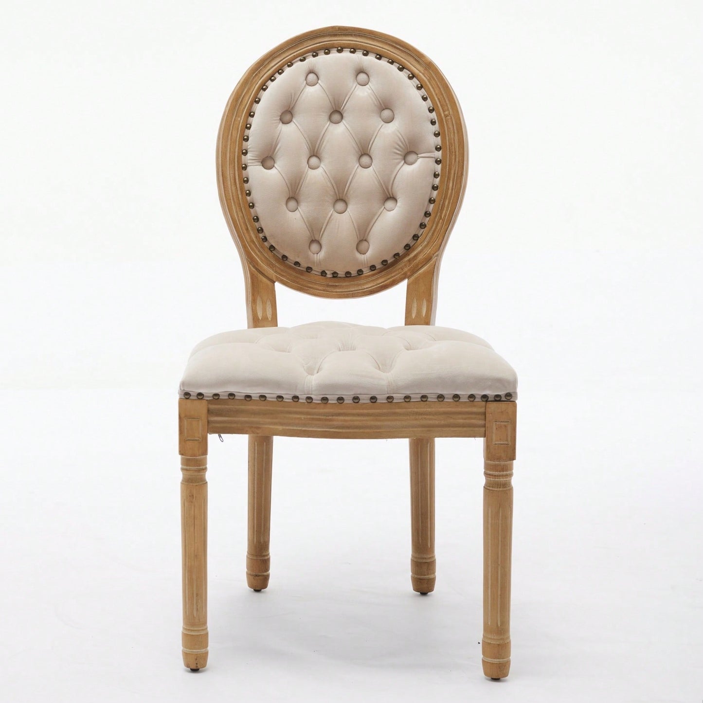 Elegant Vintage Solid Wood Frame Dining Chairs With Velvet Upholstery And Nailhead Trim - Set Of 2 In Beige