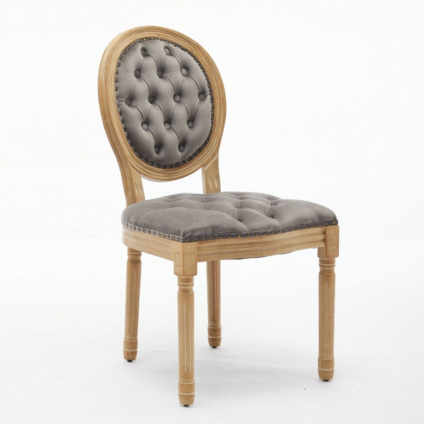 Elegant Vintage Solid Wood Frame Dining Chairs With Velvet Upholstery And Nailhead Trim - Set Of 2 In Beige