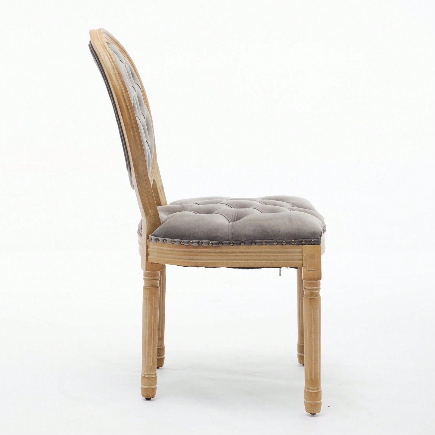 Elegant Vintage Solid Wood Frame Dining Chairs With Velvet Upholstery And Nailhead Trim - Set Of 2 In Beige