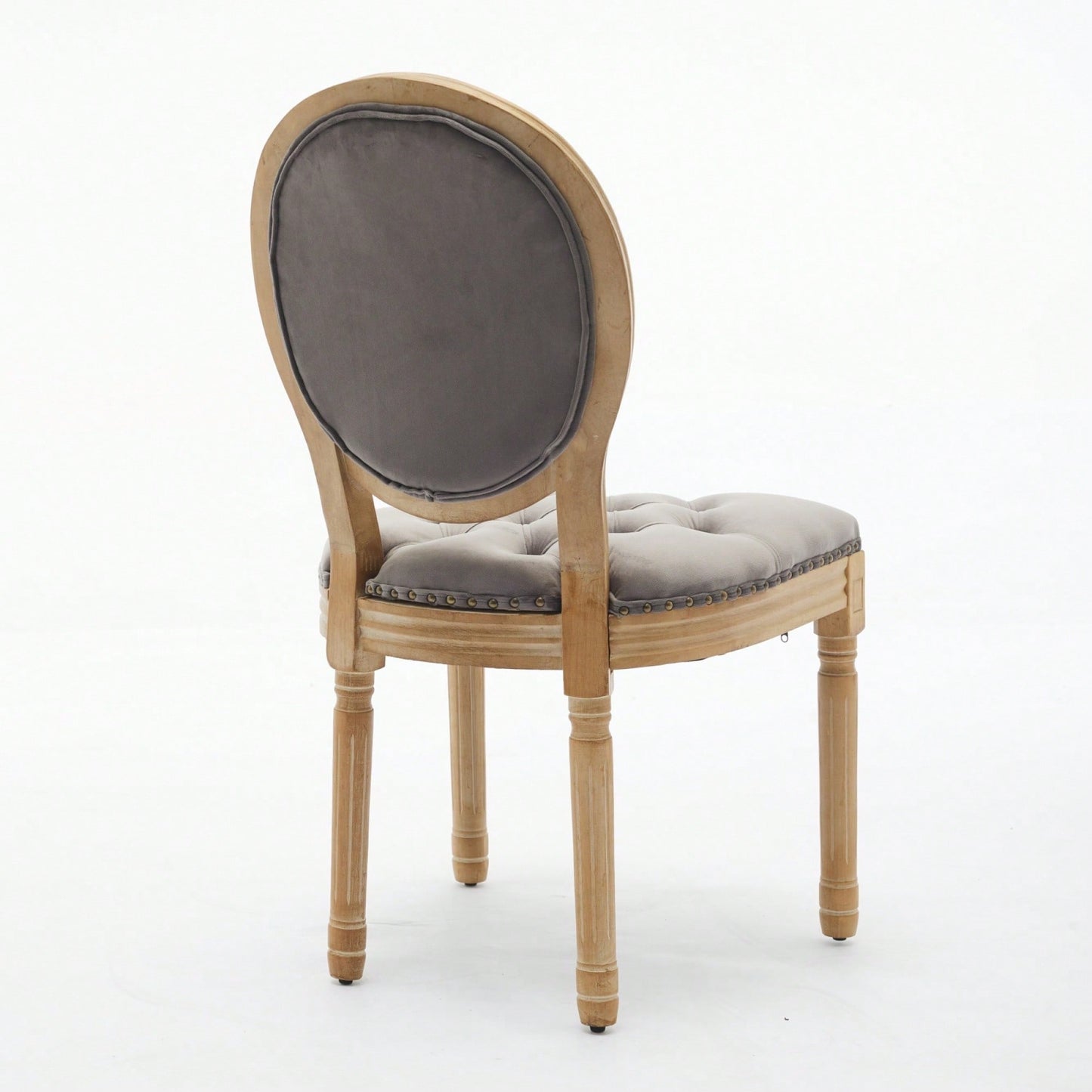 Elegant Vintage Solid Wood Frame Dining Chairs With Velvet Upholstery And Nailhead Trim - Set Of 2 In Beige