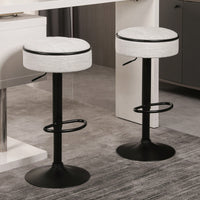 Adjustable Height Round Bar Stools Set of 2 with 360° Swivel Black Linen Upholstery Armless Design for Kitchen and Dining Room