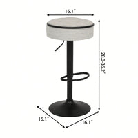 Adjustable Height Round Bar Stools Set of 2 with 360° Swivel Black Linen Upholstery Armless Design for Kitchen and Dining Room