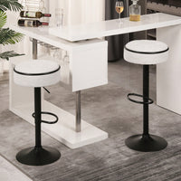Adjustable Height Round Bar Stools Set of 2 with 360° Swivel Black Linen Upholstery Armless Design for Kitchen and Dining Room