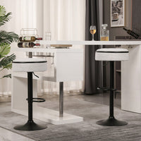 Adjustable Height Round Bar Stools Set of 2 with 360° Swivel Black Linen Upholstery Armless Design for Kitchen and Dining Room