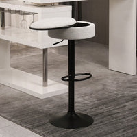 Adjustable Height Round Bar Stools Set of 2 with 360° Swivel Black Linen Upholstery Armless Design for Kitchen and Dining Room