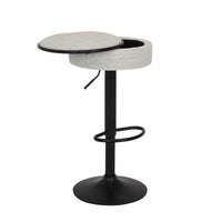 Adjustable Height Round Bar Stools Set of 2 with 360° Swivel Black Linen Upholstery Armless Design for Kitchen and Dining Room