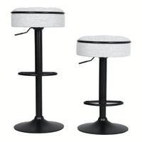 Adjustable Height Round Bar Stools Set of 2 with 360° Swivel Black Linen Upholstery Armless Design for Kitchen and Dining Room