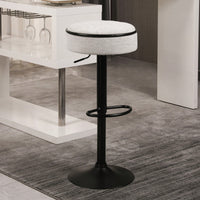 Adjustable Height Round Bar Stools Set of 2 with 360° Swivel Black Linen Upholstery Armless Design for Kitchen and Dining Room