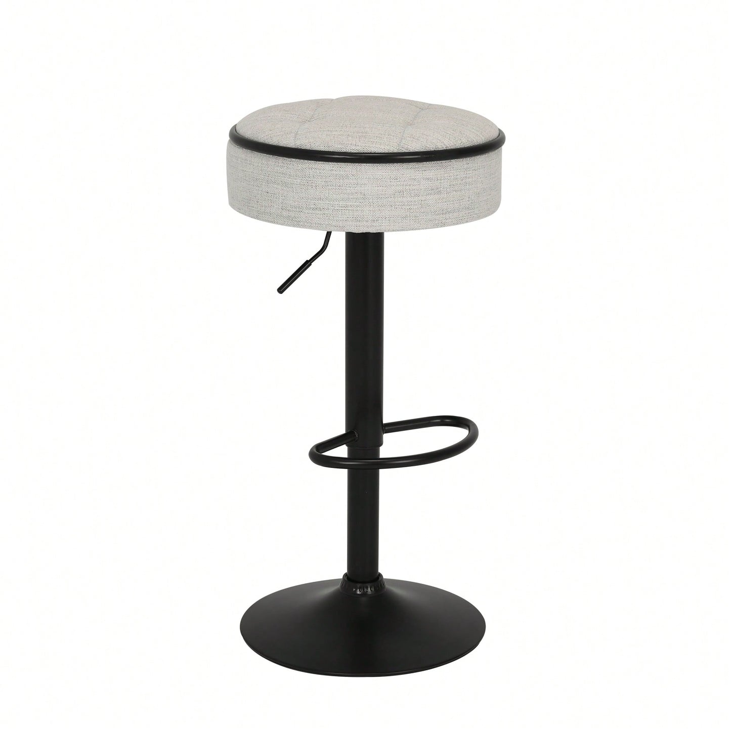 Adjustable Height Round Bar Stools Set of 2 with 360° Swivel Black Linen Upholstery Armless Design for Kitchen and Dining Room