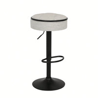 Adjustable Height Round Bar Stools Set of 2 with 360° Swivel Black Linen Upholstery Armless Design for Kitchen and Dining Room