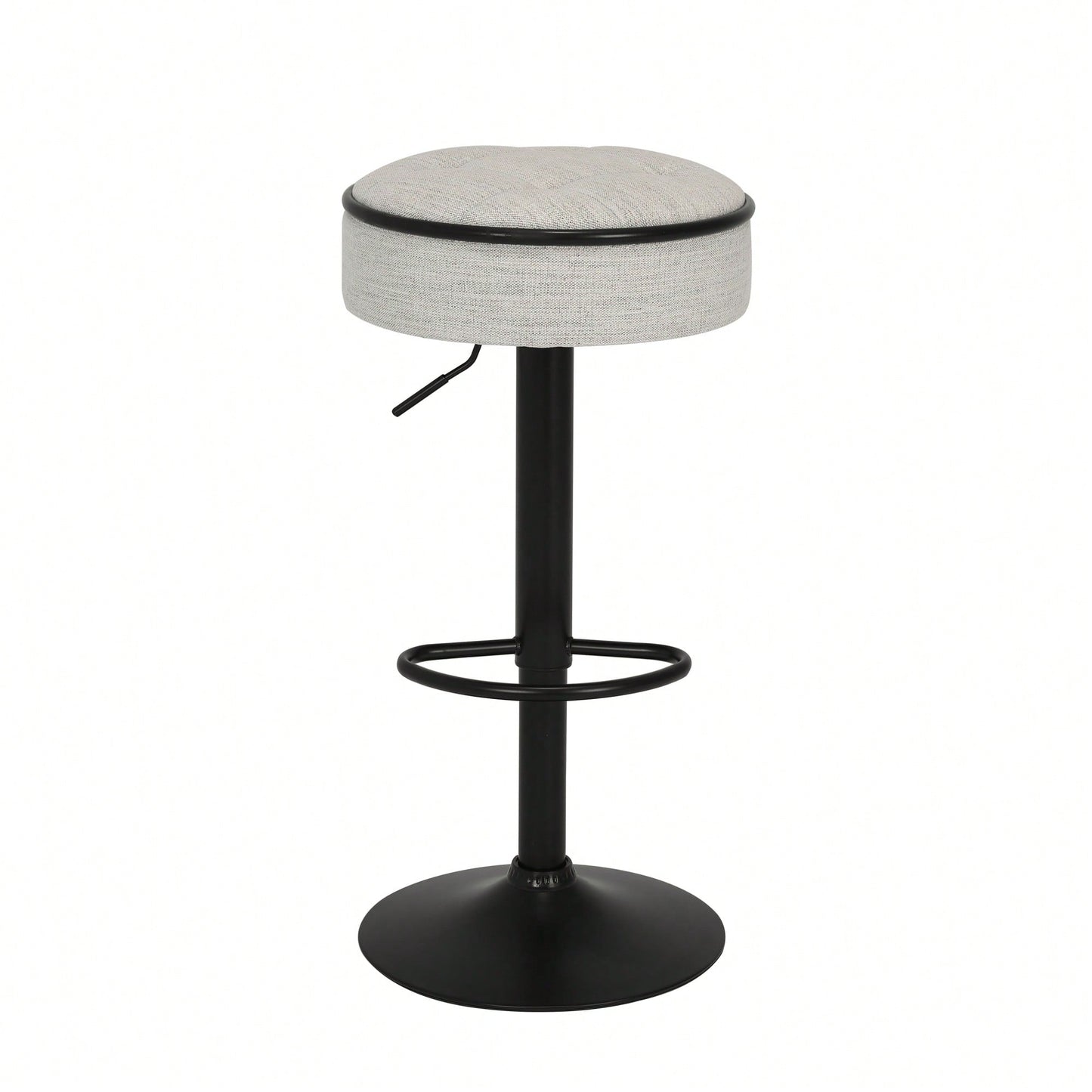 Adjustable Height Round Bar Stools Set of 2 with 360° Swivel Black Linen Upholstery Armless Design for Kitchen and Dining Room