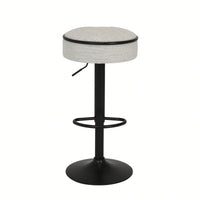 Adjustable Height Round Bar Stools Set of 2 with 360° Swivel Black Linen Upholstery Armless Design for Kitchen and Dining Room