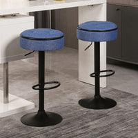 Adjustable Height Round Bar Stools Set of 2 with 360° Swivel Black Linen Upholstery Armless Design for Kitchen and Dining Room