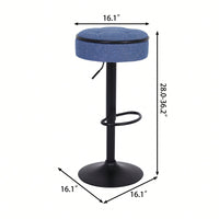 Adjustable Height Round Bar Stools Set of 2 with 360° Swivel Black Linen Upholstery Armless Design for Kitchen and Dining Room