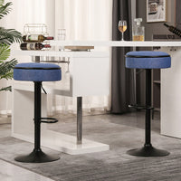 Adjustable Height Round Bar Stools Set of 2 with 360° Swivel Black Linen Upholstery Armless Design for Kitchen and Dining Room