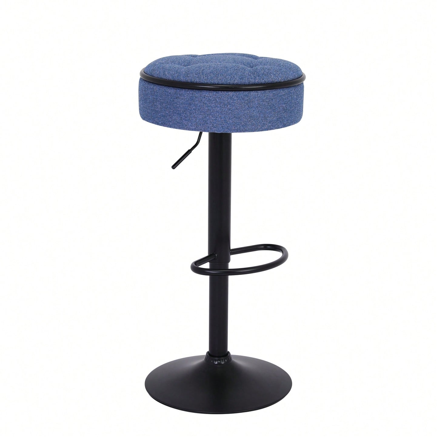 Adjustable Height Round Bar Stools Set of 2 with 360° Swivel Black Linen Upholstery Armless Design for Kitchen and Dining Room