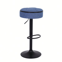 Adjustable Height Round Bar Stools Set of 2 with 360° Swivel Black Linen Upholstery Armless Design for Kitchen and Dining Room