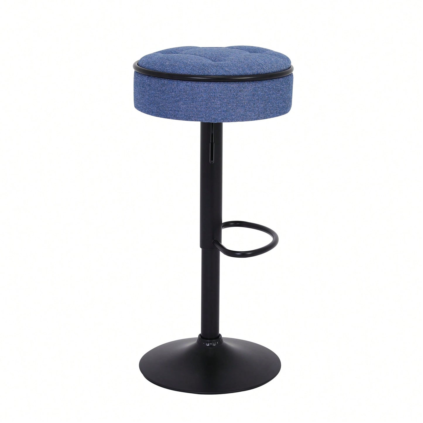 Adjustable Height Round Bar Stools Set of 2 with 360° Swivel Black Linen Upholstery Armless Design for Kitchen and Dining Room