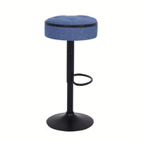 Adjustable Height Round Bar Stools Set of 2 with 360° Swivel Black Linen Upholstery Armless Design for Kitchen and Dining Room