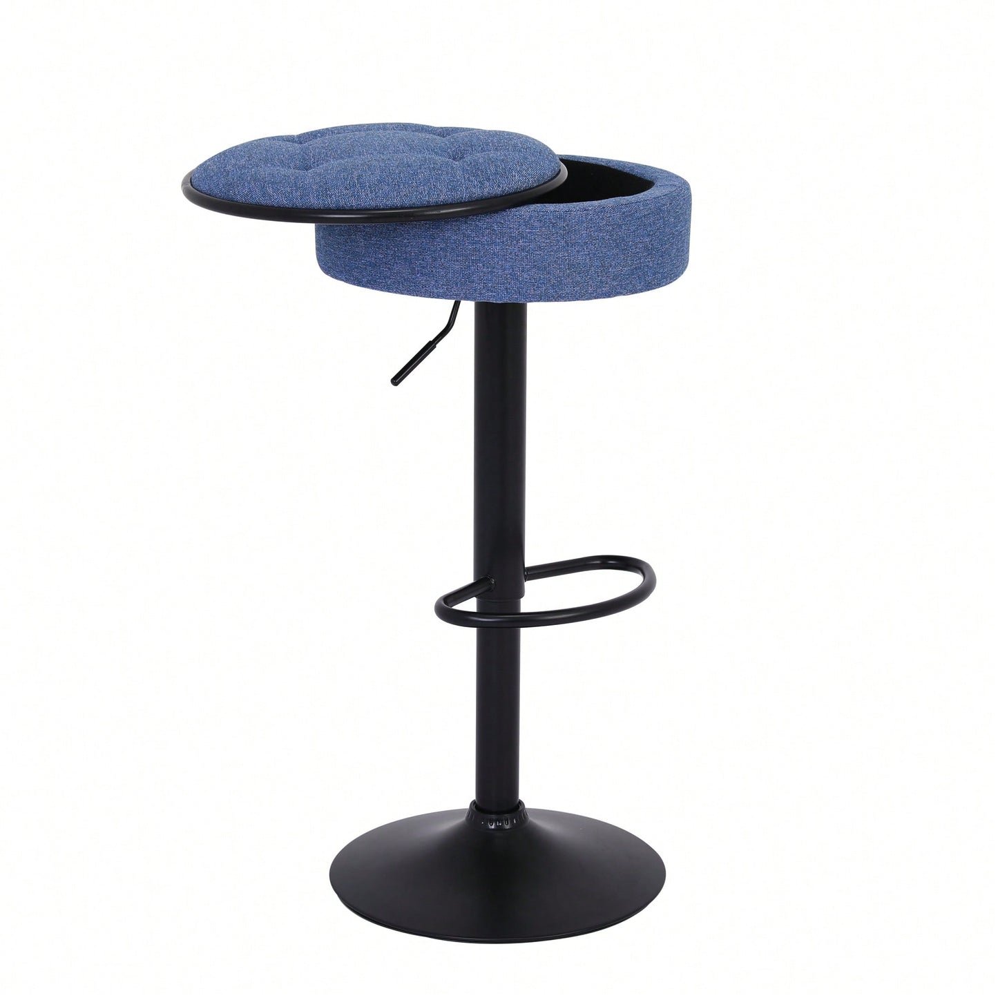 Adjustable Height Round Bar Stools Set of 2 with 360° Swivel Black Linen Upholstery Armless Design for Kitchen and Dining Room