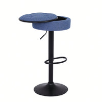 Adjustable Height Round Bar Stools Set of 2 with 360° Swivel Black Linen Upholstery Armless Design for Kitchen and Dining Room