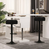 Adjustable Height Round Bar Stools Set of 2 with 360° Swivel Black Linen Upholstery Armless Design for Kitchen and Dining Room