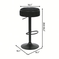 Adjustable Height Round Bar Stools Set of 2 with 360° Swivel Black Linen Upholstery Armless Design for Kitchen and Dining Room