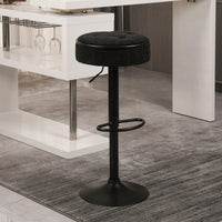 Adjustable Height Round Bar Stools Set of 2 with 360° Swivel Black Linen Upholstery Armless Design for Kitchen and Dining Room