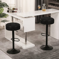 Adjustable Height Round Bar Stools Set of 2 with 360° Swivel Black Linen Upholstery Armless Design for Kitchen and Dining Room