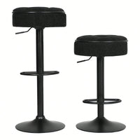 Adjustable Height Round Bar Stools Set of 2 with 360° Swivel Black Linen Upholstery Armless Design for Kitchen and Dining Room
