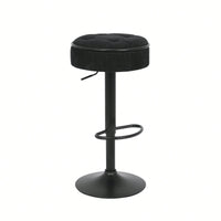 Adjustable Height Round Bar Stools Set of 2 with 360° Swivel Black Linen Upholstery Armless Design for Kitchen and Dining Room