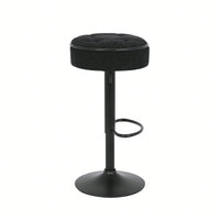 Adjustable Height Round Bar Stools Set of 2 with 360° Swivel Black Linen Upholstery Armless Design for Kitchen and Dining Room